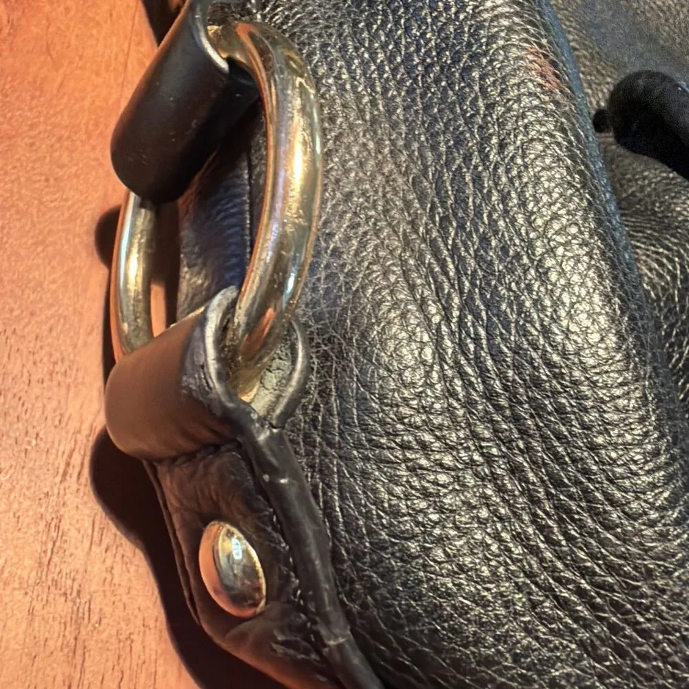 Michael Kors Fulton Leather Hobo Shoulder Bag Black Inside MK logo Flap